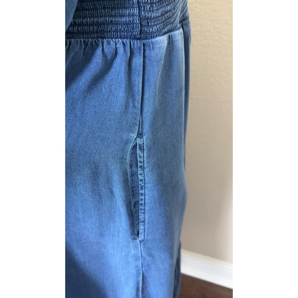 Old Navy Women's Dark Wash Blue V-Neck Smocked Bodice Long Sleeve Midi Dress - Picture 10 of 10